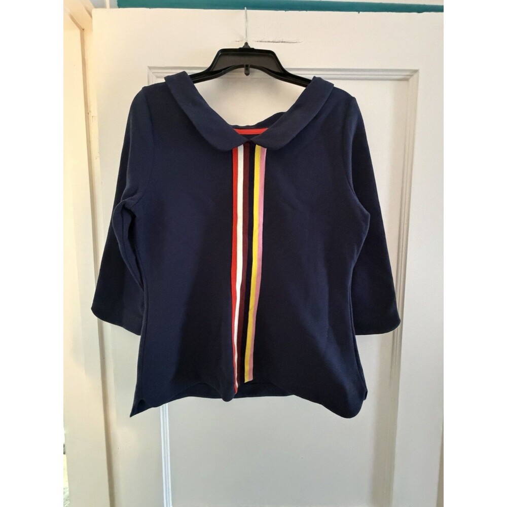 Boden Ribbed Cotton Blend Blouse Tunic with 3/4 Sleeves Navy Blue Size 10